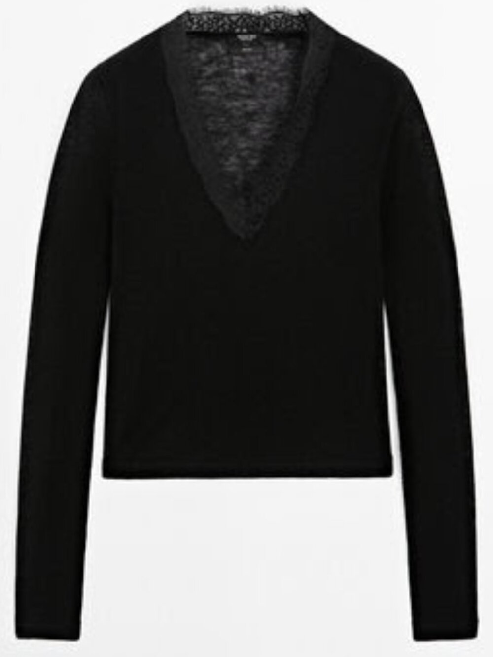 NWT NEVER WORN Wool knit sweater with V-neck lace trim detail Size S